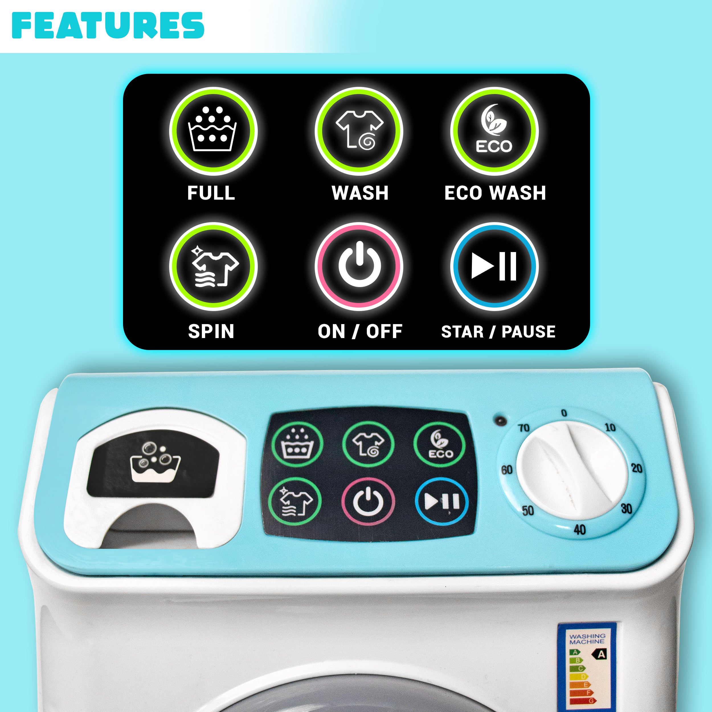 ILEARNNGROW  Mini Washing Machine Pretend Play Toy with Light & Realistic Sound for Kids